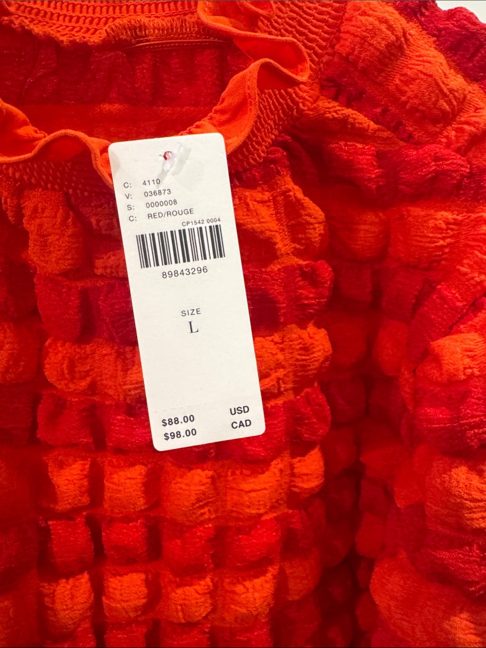 Anthropologie Bright Red Bubble-Knit Ruffle Pullover - Picture 2 of 3